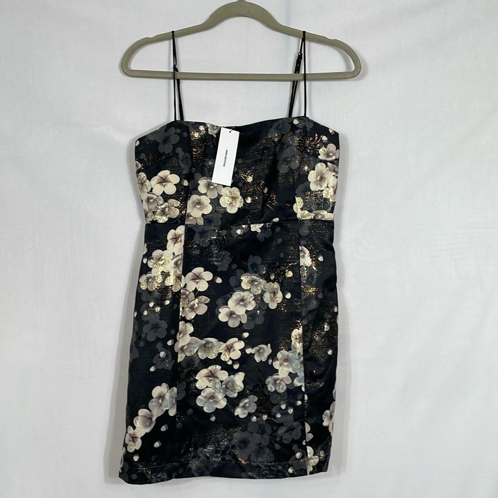 NWT Urban Outfitters Mini Dress M Black Metallic Floral Print